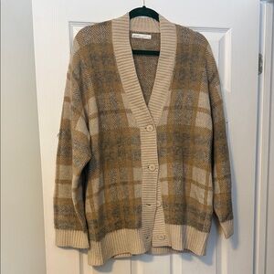 OAK + FORT Plaid Cardigan in Beige and Brown